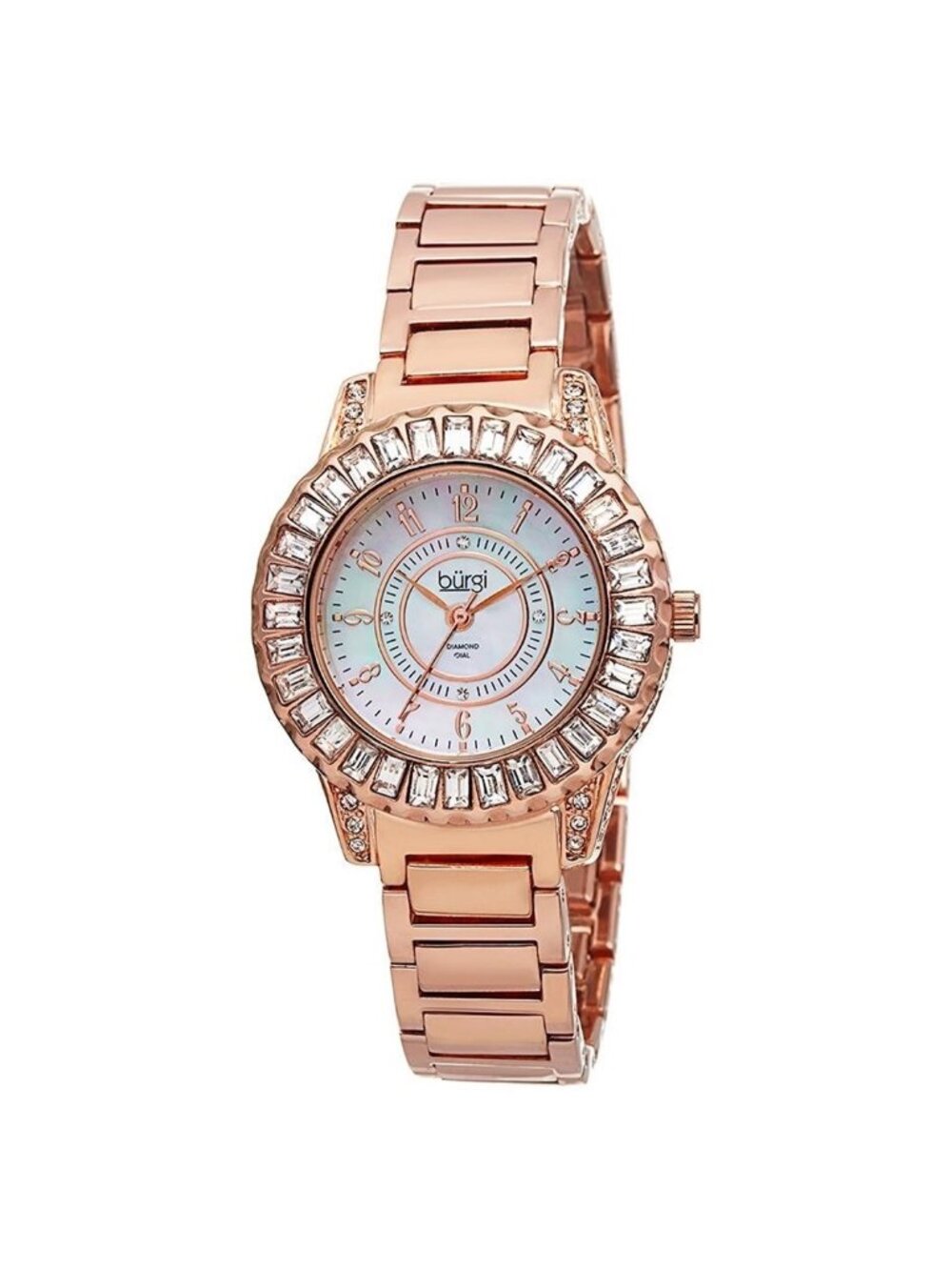 NWT Burgi Mother of Pearl Dial Diamond Rose Gold-tone Brass Ladies Watch